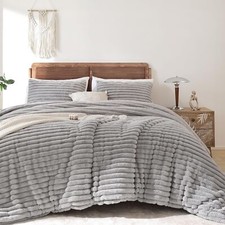 Smoofy Fluffy King Size Comforter Set 3 Pieces - Lightgrey Fleece Fluffy Comf...