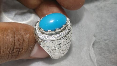 Natural Feroza Ring Mens Turquoise Ring Feroza Stone Ring Sterling Silver 925 - Picture 4 of 11