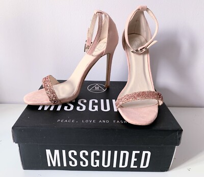 BRAND NEW Misguided BLUSH/GOLD High Heels, open toe - Main Image