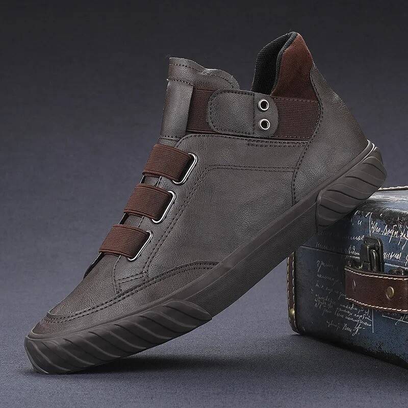 Zapatos de cuero para hombre cómodos mocasines de caña alta informales zapatillas planas