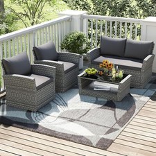 Rattan Garden Furniture Sofa Set Table Outdoor Balcony Indoor Glass Coffee Patio