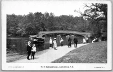 Postcard Central Park New York NY People Walking Lake Bridge Street View 1900s