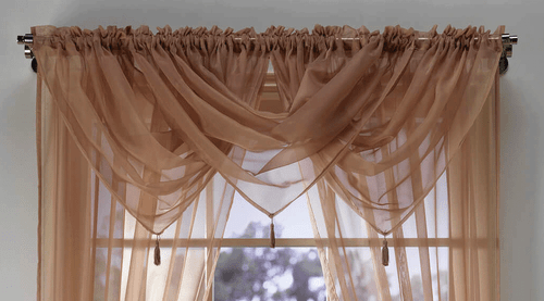 Plain Tasseled Voile Swags All Colours - Net Curtains Voile Swag Valance Pelmet - Picture 39 of 71