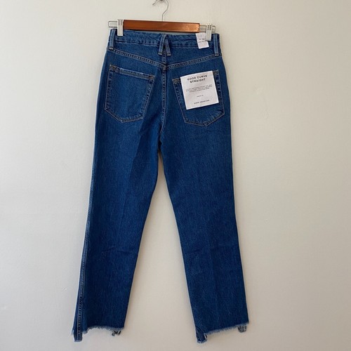 Pantalones de mezclilla rectos Good American Good Curve talla 2/26 lavado oscuro dobladillo crudo - Imagen 4 de 7