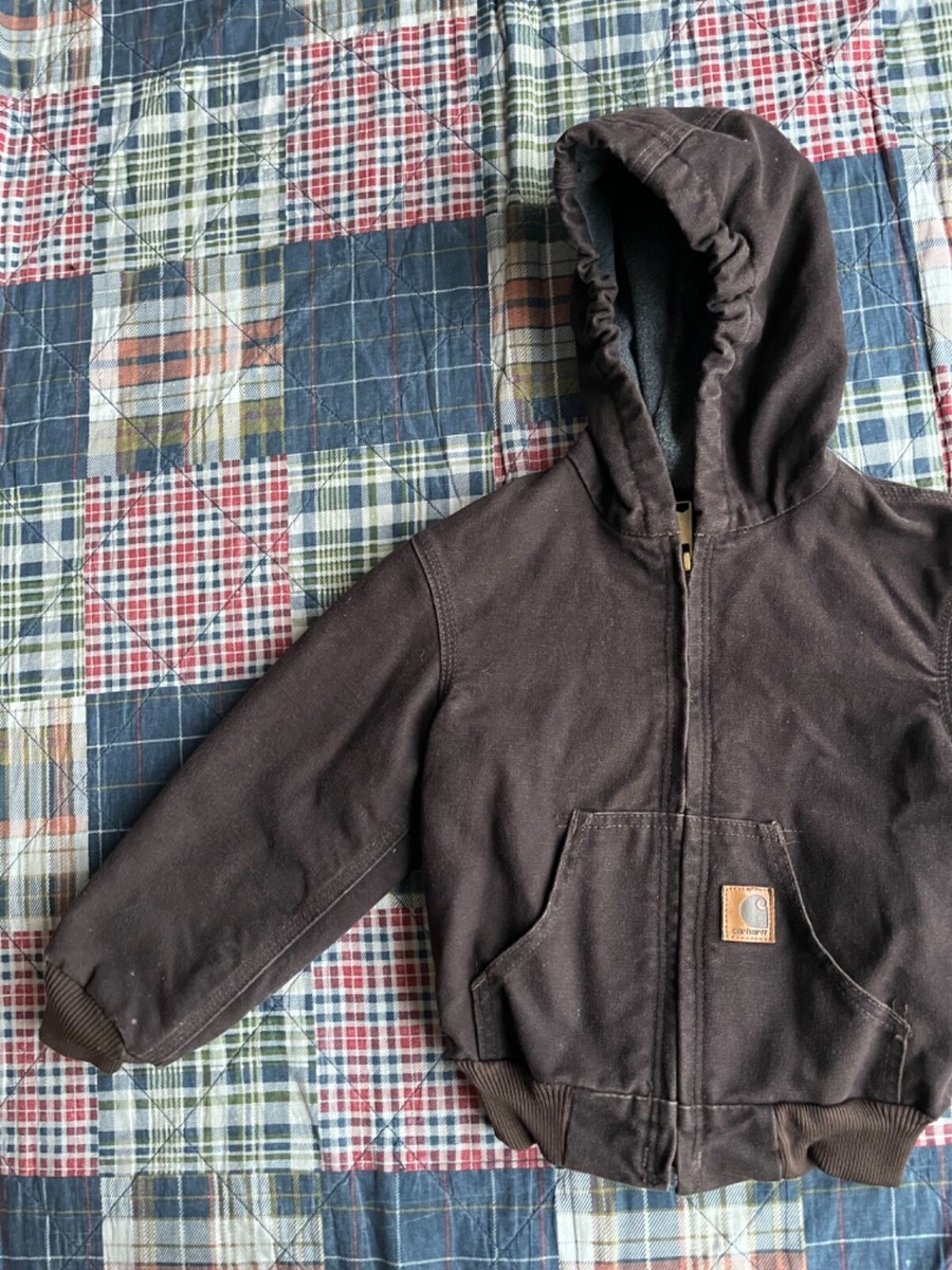 BOYS Carhartt YYJ159 DKB Brown Fleece Lined Hooded Zip Up BOYS Carhartt YYJ159 DKB Brown Fleece Lined Hooded Zip Up
