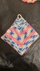 Crochet Potholder Trivet Blue Pink White  — photo 2