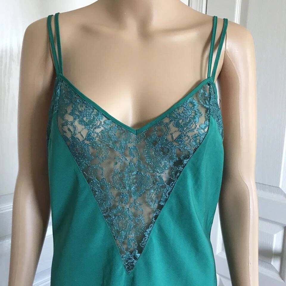 UNDERCOVER Abito slip vintage anni 80 Victoria’s Secret etichetta oro verde blu pizzo taglia M