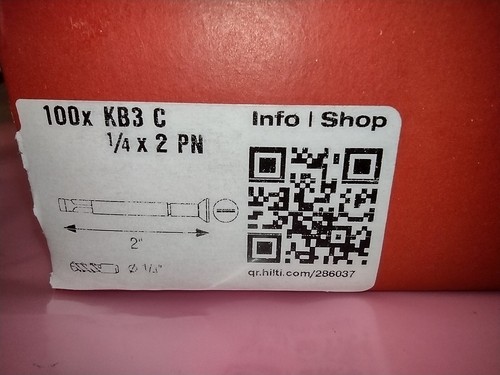Box mit 100 Hilti Kwik Bolzen KB3 C 1/4""x2"" PN, #286037, Kohlenstoffstahl Anker - Bild 5 von 6
