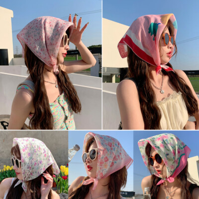 Cotton Linen Square Head Scarf Floral Hairband Scarves Korea