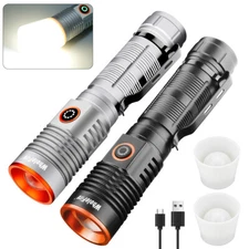 2PCS 500000LM 20W LED Rechageable Flashlight Tactical Zoom Magnetic Work Light
