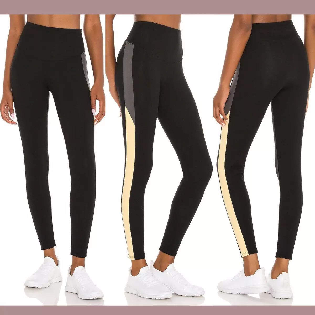 NWT Yummie XS Two Color Stripe Rachel Legging in Black Smoke Yellow 4981