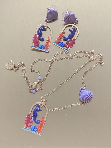LES NEREIDES Set Necklace earrings Under The Sea Seahorse Fish Coral shell - Picture 2 of 5