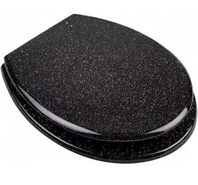 MODERN SCHWARZ GLITZEREFFEKT WC SITZ MDF + CHROMSCHARNIERE SOFT CLOSE/LANGSAM CLOSE