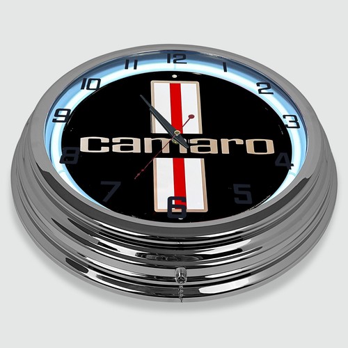 18" Camaro Black Metal Sign Designed White Neon Clock - Picture 3 of 7