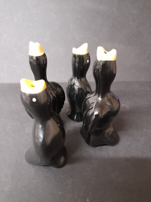 4er Set Vintage Keramik handglasiert schwarz Vogel Tortenschlitze (N3)