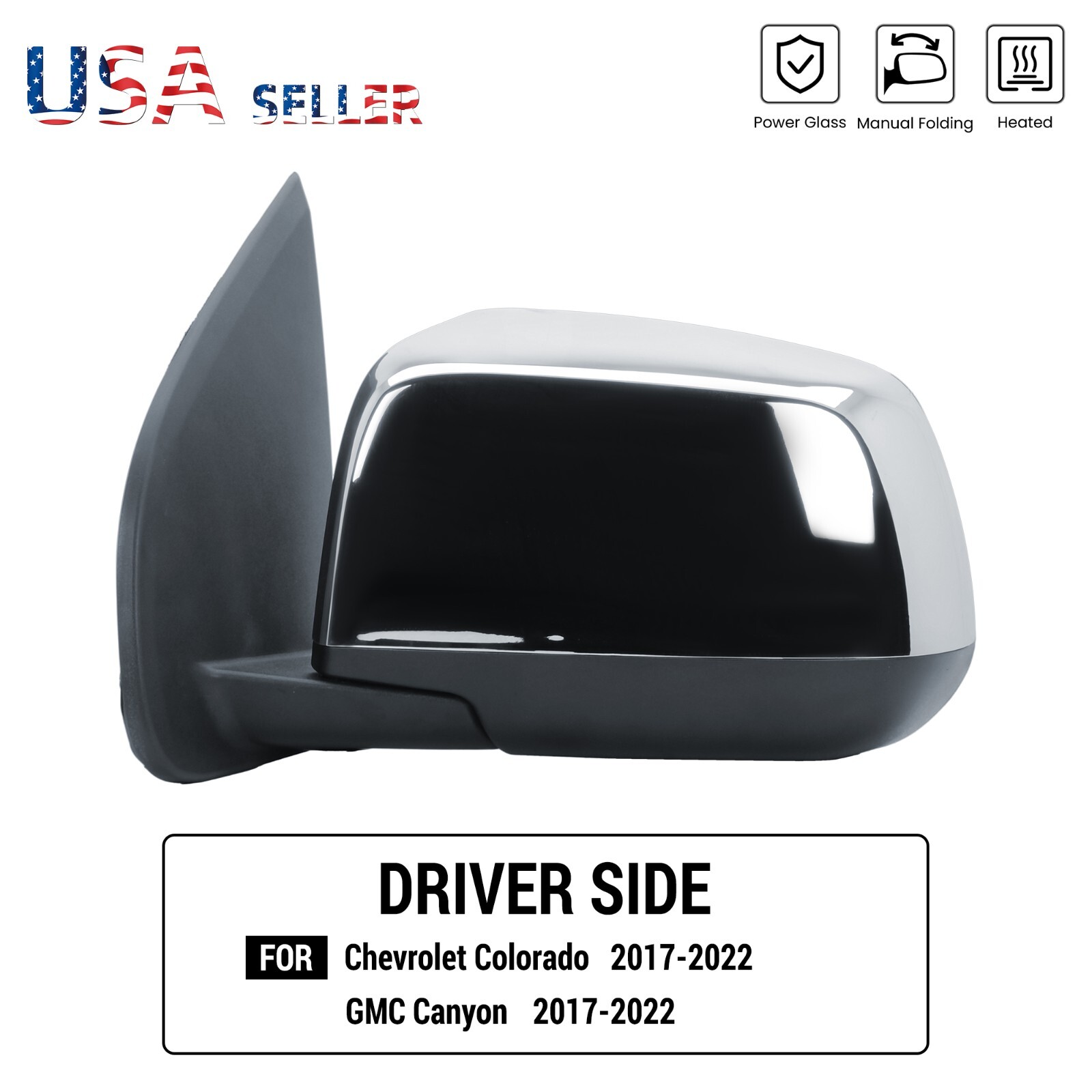 Driver Left Side Door Mirror Chrome For Chevrolet Colorado GMC Canyon 17-22