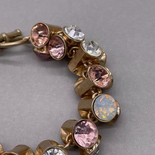 Faceted Crystals Chunky Pink White tennis Bracelet Gold Tone Toggle Closure - Picture 6 of 8