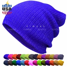 Glitter Beanie Plain Cuff Knit Hat Winter Cap Slouchy Skull Ski Hat Men Women