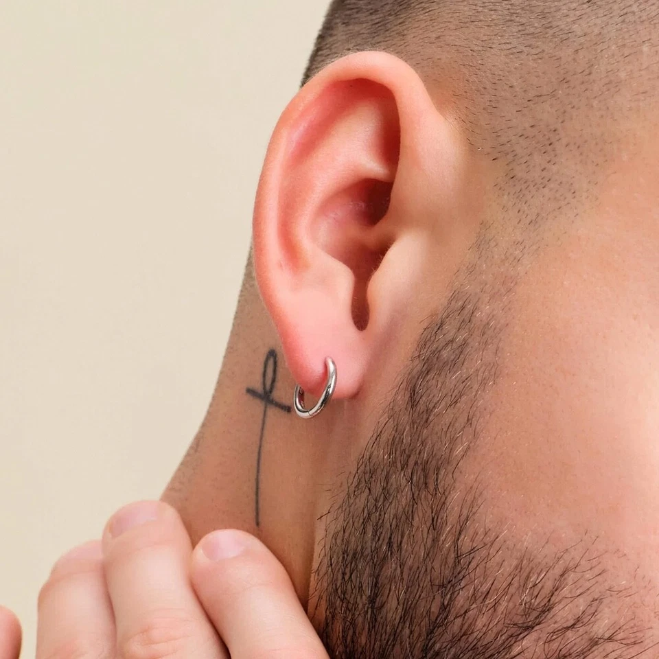 Classic Elegant Pure Solid 925 Sterling Silver White Gold Small Hoop Earrings - Image 4 of 4