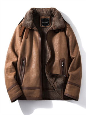 Mens Fur All-in-one Jacket Winter Velvet Thickened Suede Leather Coat Retro Tops