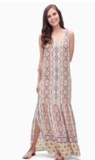 NWT SPLENDID Sz M PRINTED TAOS RUFFLE BOTTOM BOHO PRINTED MAXI DRESS $188