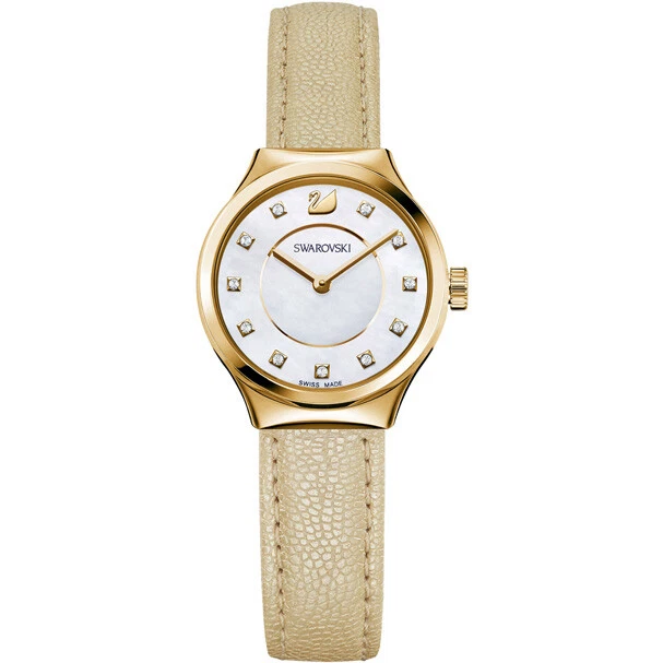 SWAROVSKI DREAMY WATCH LEATHER STRAP YELLOW GOLD TONE PVD