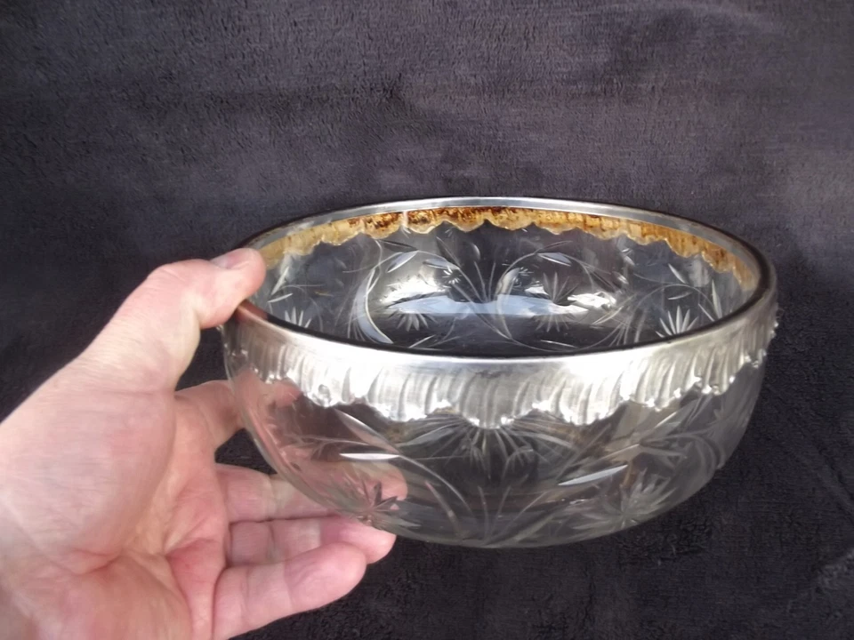 Ancienne Coupe Baccarat cristal taillé monture en argent massif poinçon minerve - Photo 3/4