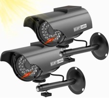 Solar Powered Fake Camera with 1 LED Light, Security Sticker 2 Packs, Black