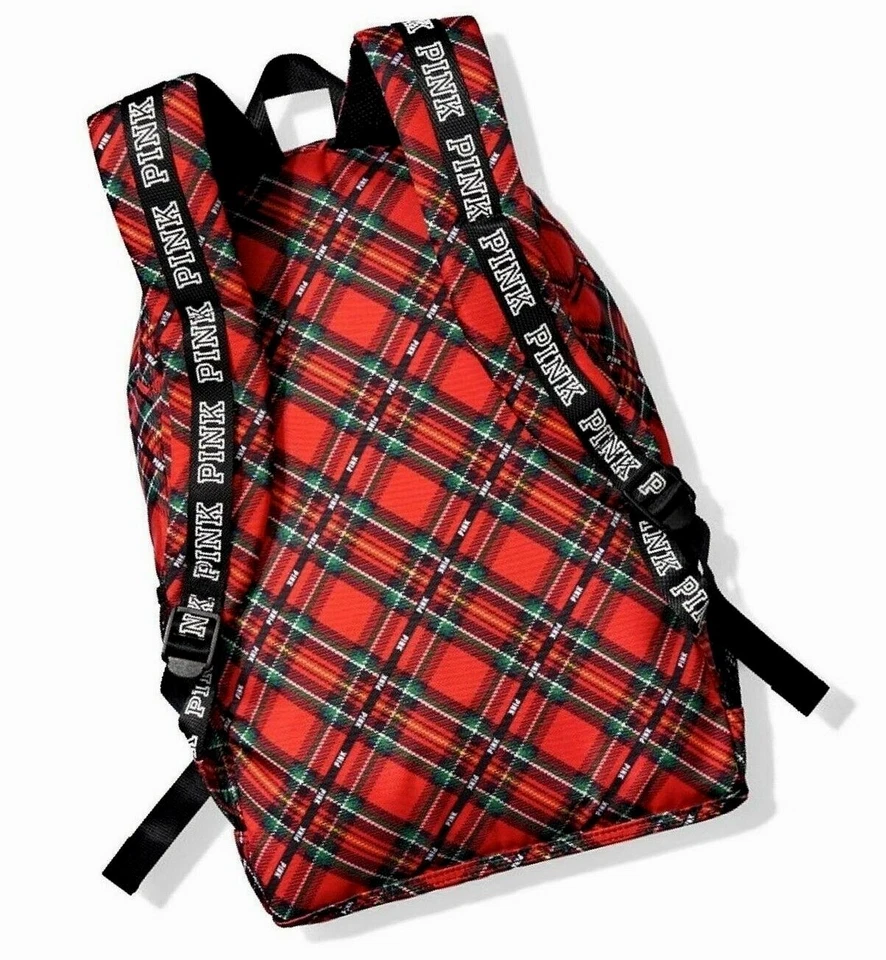 Mochila Campus Victoria's Secret Rosa Vacaciones Cuadros Negra Roja Pimienta Nueva en Paquete Foto 3 de 4
