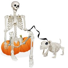 5.4FT Halloween Skeletons Decoration, Posable Life Full Size Skeleton with Do...