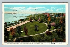 Lake Park & Harbor View From Lighthouse, Milwaukee Wisconsin Vintage Postcard