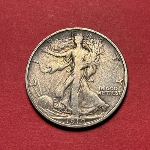 (1) Beautiful Toned Antique 1919-D Walking Liberty Half Dollar CHOICE F-FINE DET