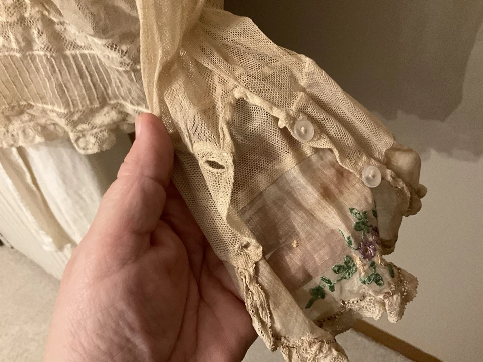 Impresionante Blusa Antigua Eduardiana Años 1900 Red Encaje Voile Corpiño Top Cintura Camisa Foto 4 de 4