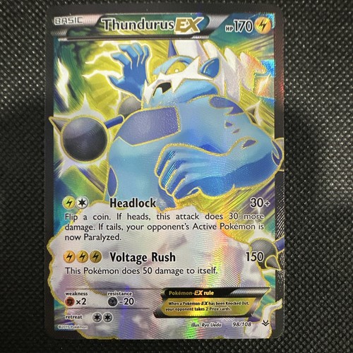 Lightly Played Thundurus-EX - 98/108 - Full Art Ultra Rare Pokemon Roaring Skies
