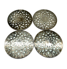 Vintage 1960s Silverplate Floral Filigree Coaster Set of 4 6” Hong Kong