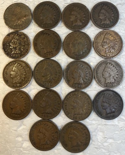 1883 - 1908 Indian Head Penny 1 Cent 18 Coin Lot VG - VF Condition Coins