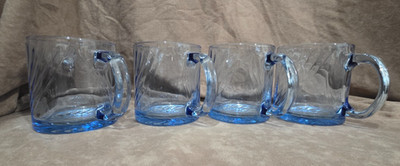 Glass Libbey Ice Blue Optic Swirl Set of 4 Coffee Cups