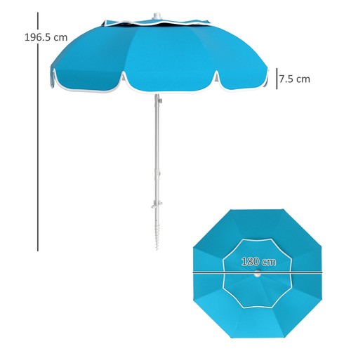 Outsunny Beach Umbrella, Blue, Refurbished - Picture 3 of 11