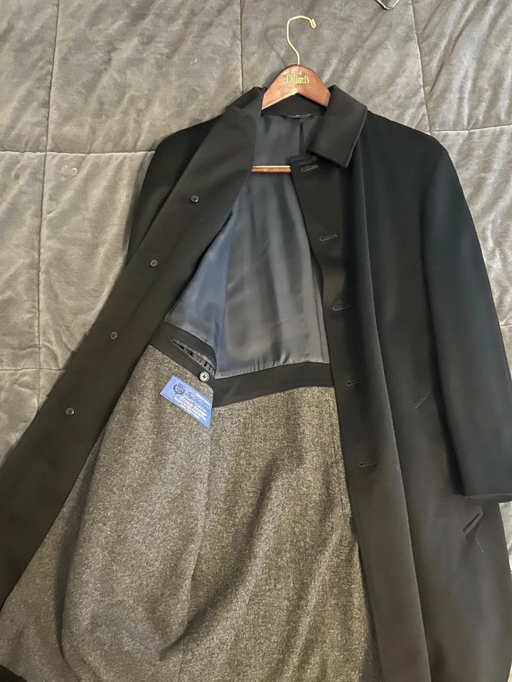 Lora Piana Overcoat 40R/40S Dillard's wool black men's coat - Image 2 of 4