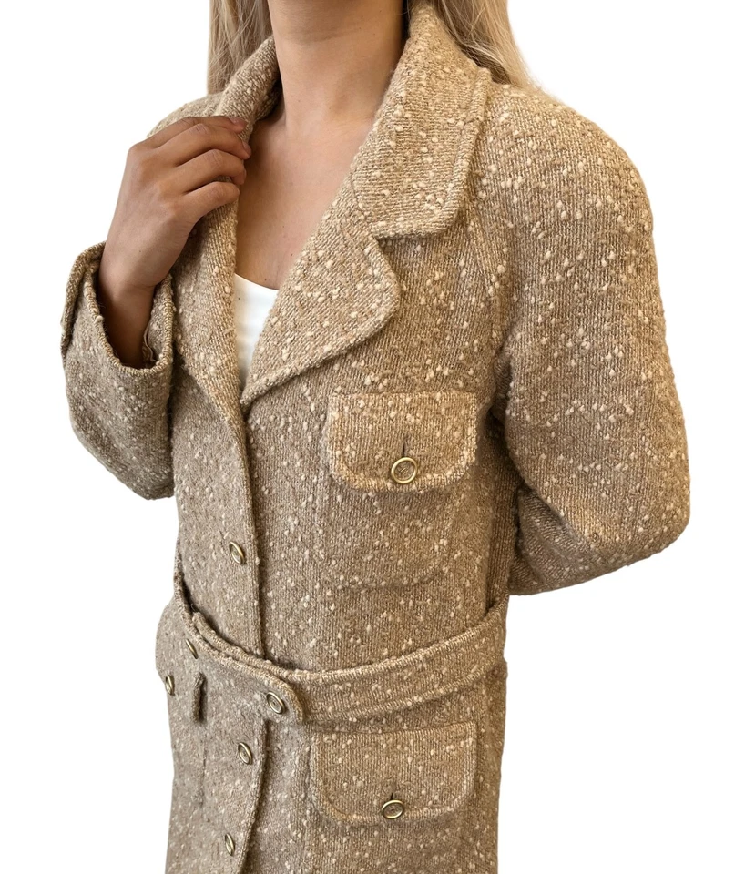 CHANEL Vintage 01A CC Logo Tweed Alpaca Blazer Coat Jacket #38 Light Brown - Image 2 of 4
