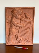 Antikes Terrakotta Wandrelief Putto Harfe ZINNERT Berlin Luca della Robbia Stil