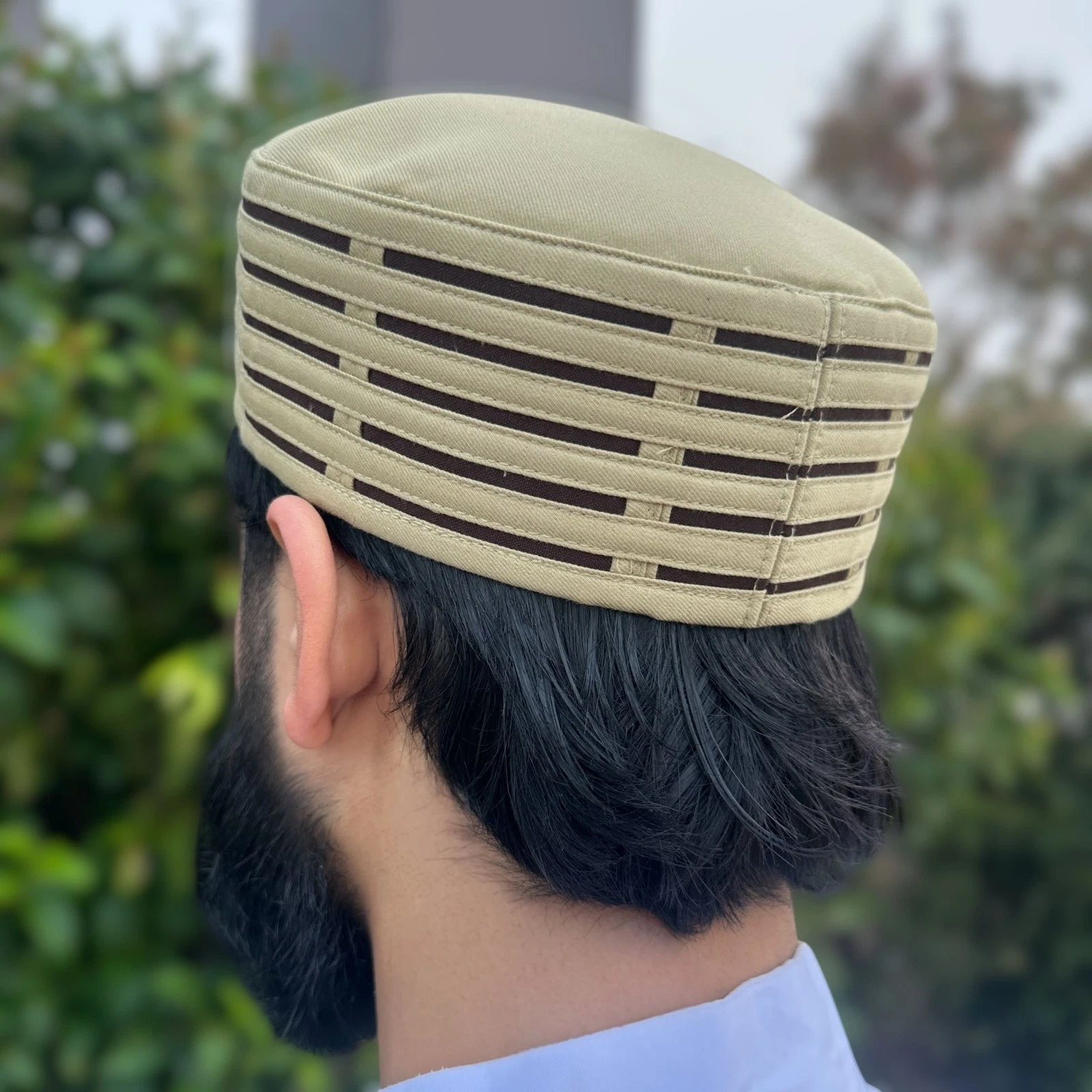NEW Men's Premium Kufi Islamic Cap Muslim Turban Hat Handmade Topi - Beige/Brown