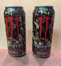 2 FULL CANS - Monster Energy ASSAULT Drinks FULL Sealed Cans Camo Design