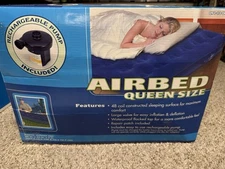 Inflatable Queen Size Flocked Mattress Air Bed w/ Rechargeable Pump GC