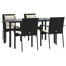 Patio Dining Set 5 Piece Table and Chair with Cushions Black Poly Rattan vidaXL