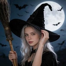 Large Halloween Witch Hat Black Velvet Wide Brim Wizard Hat Costume Accessories
