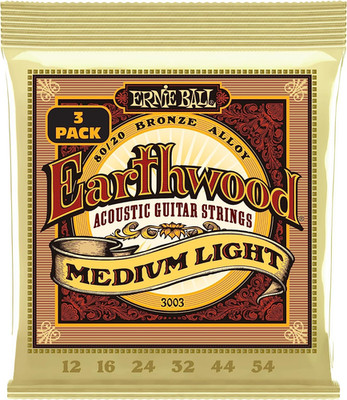 Earthwood Medium Light 80/20 Bronze Acoustic Guitar Strings 3-Pack, 12-54 Gauge 
