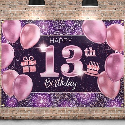 PAKBOOM Happy 13th Birthday Banner Backdrop - 13 2 Piece Set, Pink 