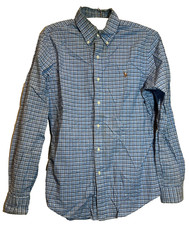 Ralph Lauren BLUE BLACK PLAID SHIRT Button Down M Long Sleeve Slim Fit Oxford