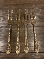 Gold Tone Floral Stem Ware Forks Set of 4 Stainless Steel China